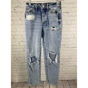 Pacsun Light Wash Mid Rise Straight Leg Distressed Button Up Mom Jeans (22 x 26)